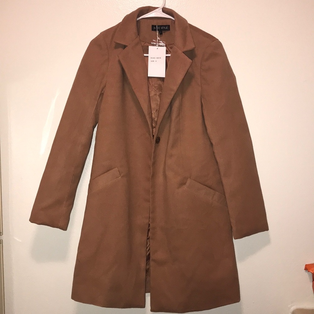 Camel Single Breasted Faux Wool Coat